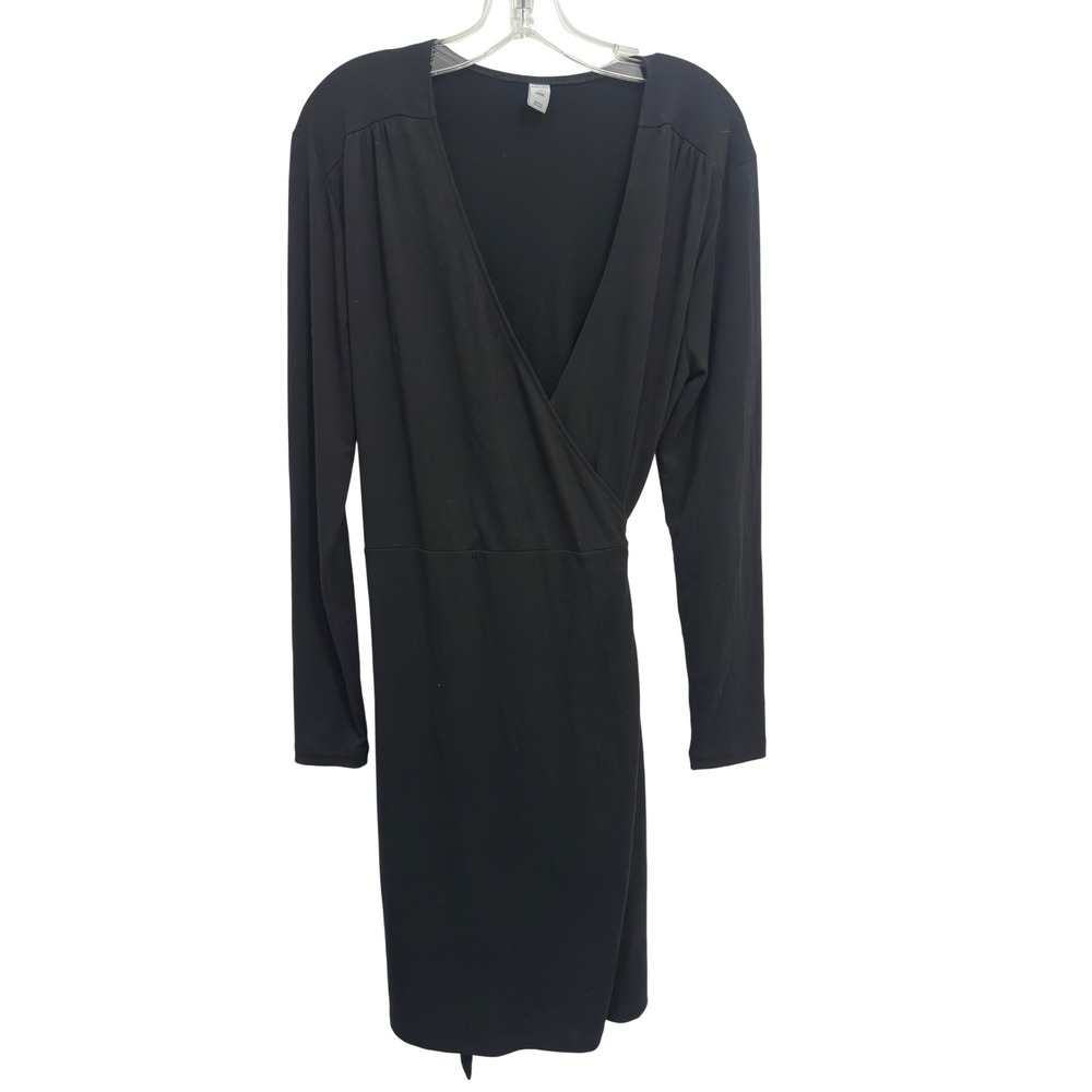 Old Navy Wrap Dress Solid Black Jersey Knit Long Sleeve V-Neck Large
